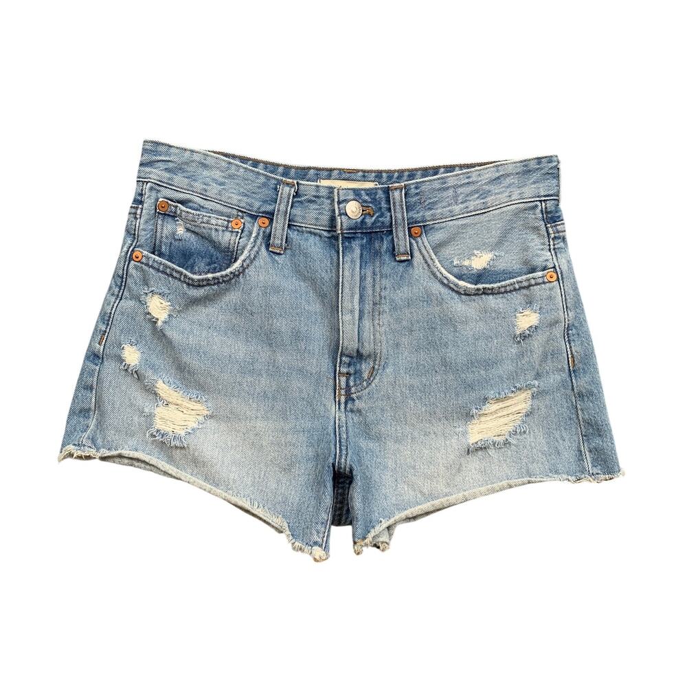 Madewell Shorts Womens 26 Blue Relaxed Denim Distressed Raw Hem Renfield Wash